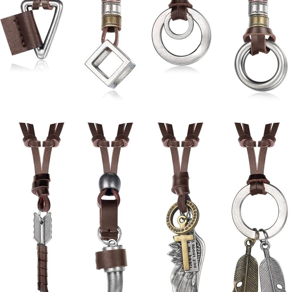 Leather Necklace Set 8pcs Men Women Tribal Arrow Wolf Feather Pendant